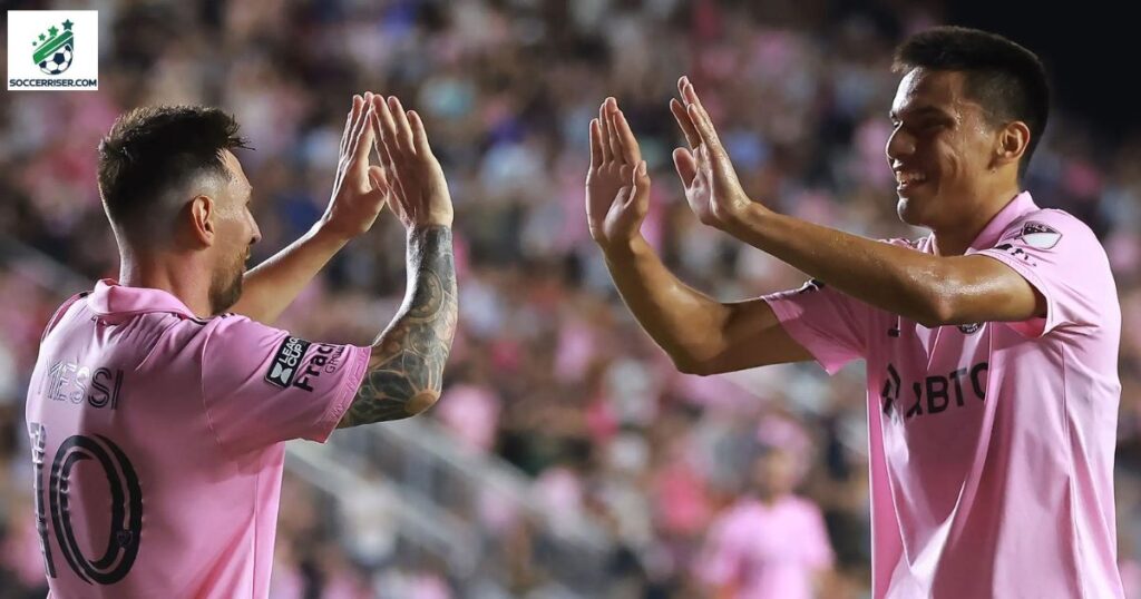 Diego Gomez and Lionel Messi during Inter Miami 